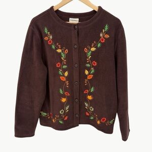 Vintage Maggie Embroidered Fleece Cardigan Size Large Brown 90s Cottagecore